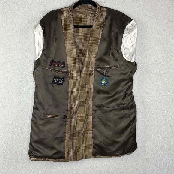 Club Room Men's 43R Double Breasted Sport Coat Wool Silk Gatsby Tan Brown Check - Picture 4 of 9